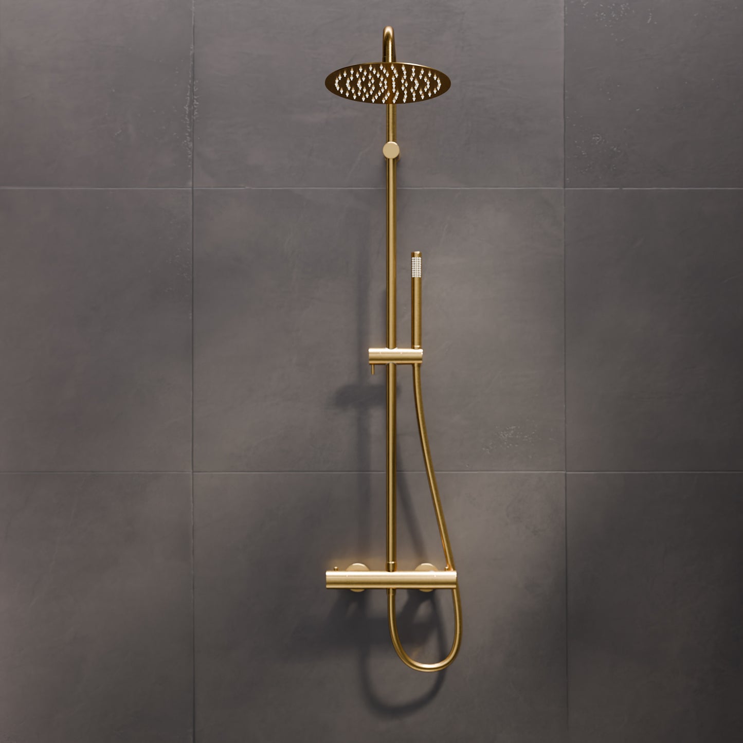 Steinberg Doucheset Matt Gold, met thermostaat, Hoofddouche Ronde en staaf hand douche