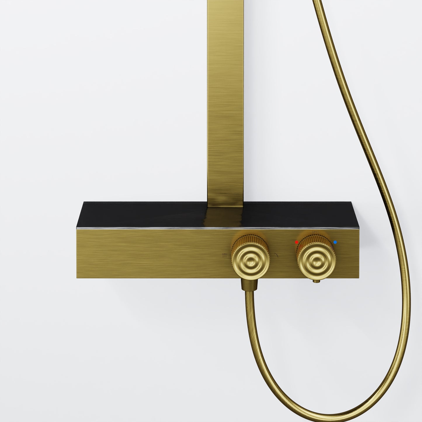 Steinberg Doucheset met glazen plank, thermostaat met roterende knoppen, Hoofddouche en staafdouche, geborsteld goud