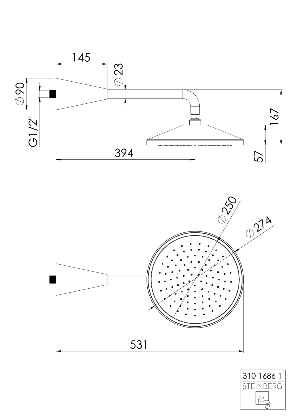 Steinberg Serie 310 Regenbrause mit LED-Beleuchtung - kein Stromanschluss erforderlich