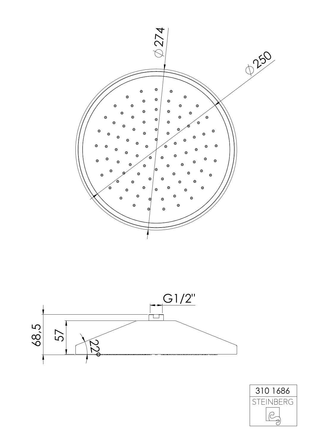 Steinberg Serie 310 Regenbrause mit LED-Beleuchtung - kein Stromanschluss erforderlich