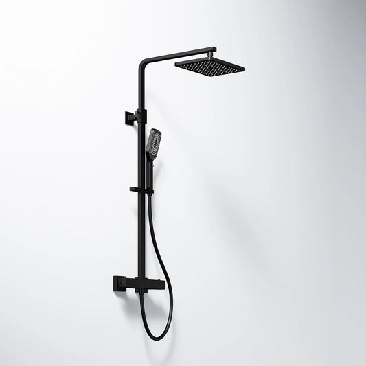 1Steinberg shower set Matt gold, with thermostat, Rain Shower angular and rod hand shower