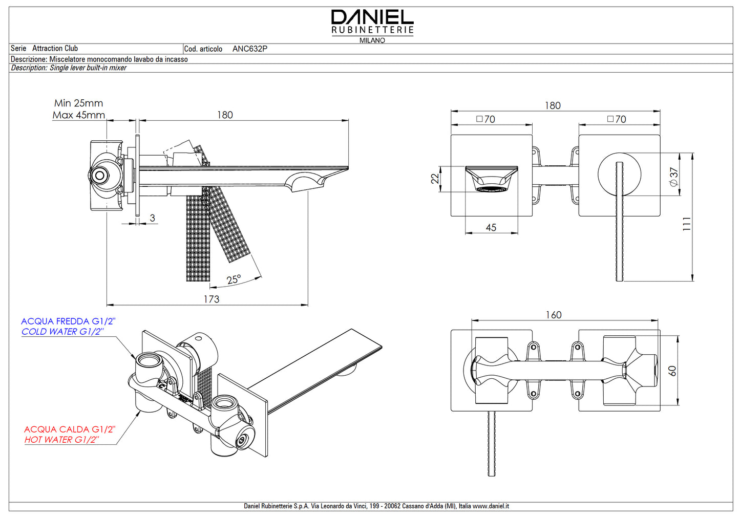 DANIEL Rub. Unterputz-Waschtisch-Einhand-Batterie - Serie Club - Chrom