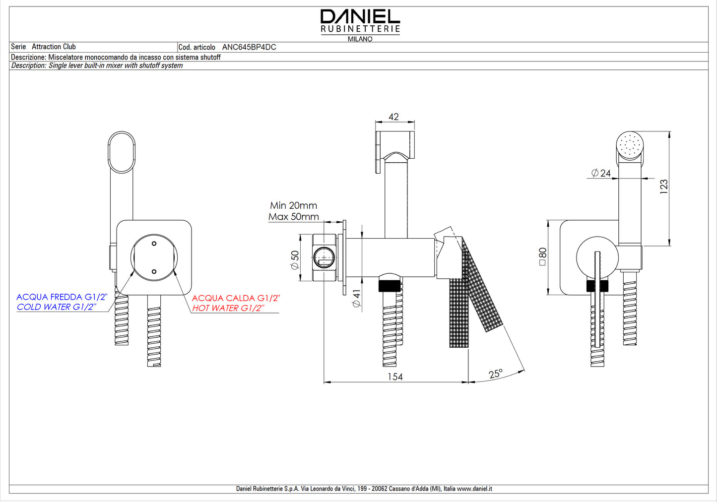 Daniel Rub. Shut-off-sub-plastering fitting / hand shower-Club series-Chrom