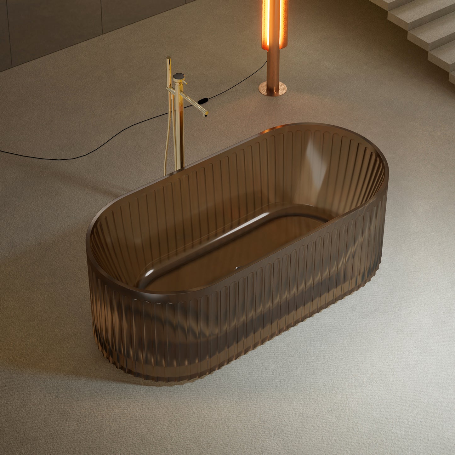 Bewater freistehende Badewanne, mit vertikal geriffelter Außenstruktur, inkl. Ablauflaufgarnitur