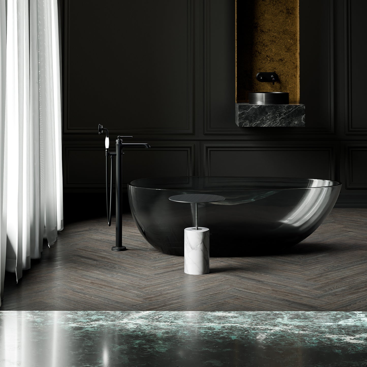 Side table Steinberg Series 541 with a metal table area and solid base - marble look