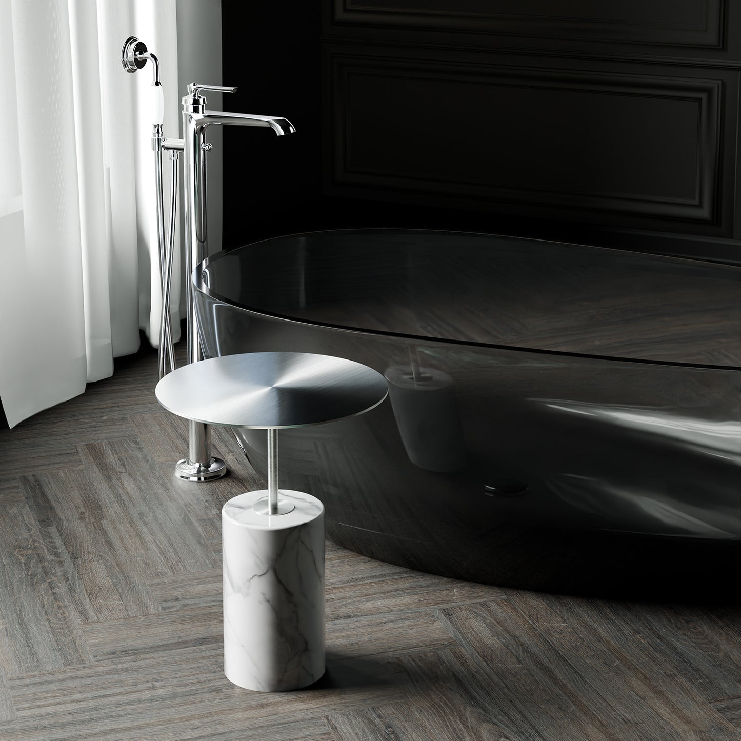 Side table Steinberg Series 541 with a metal table area and solid base - marble look