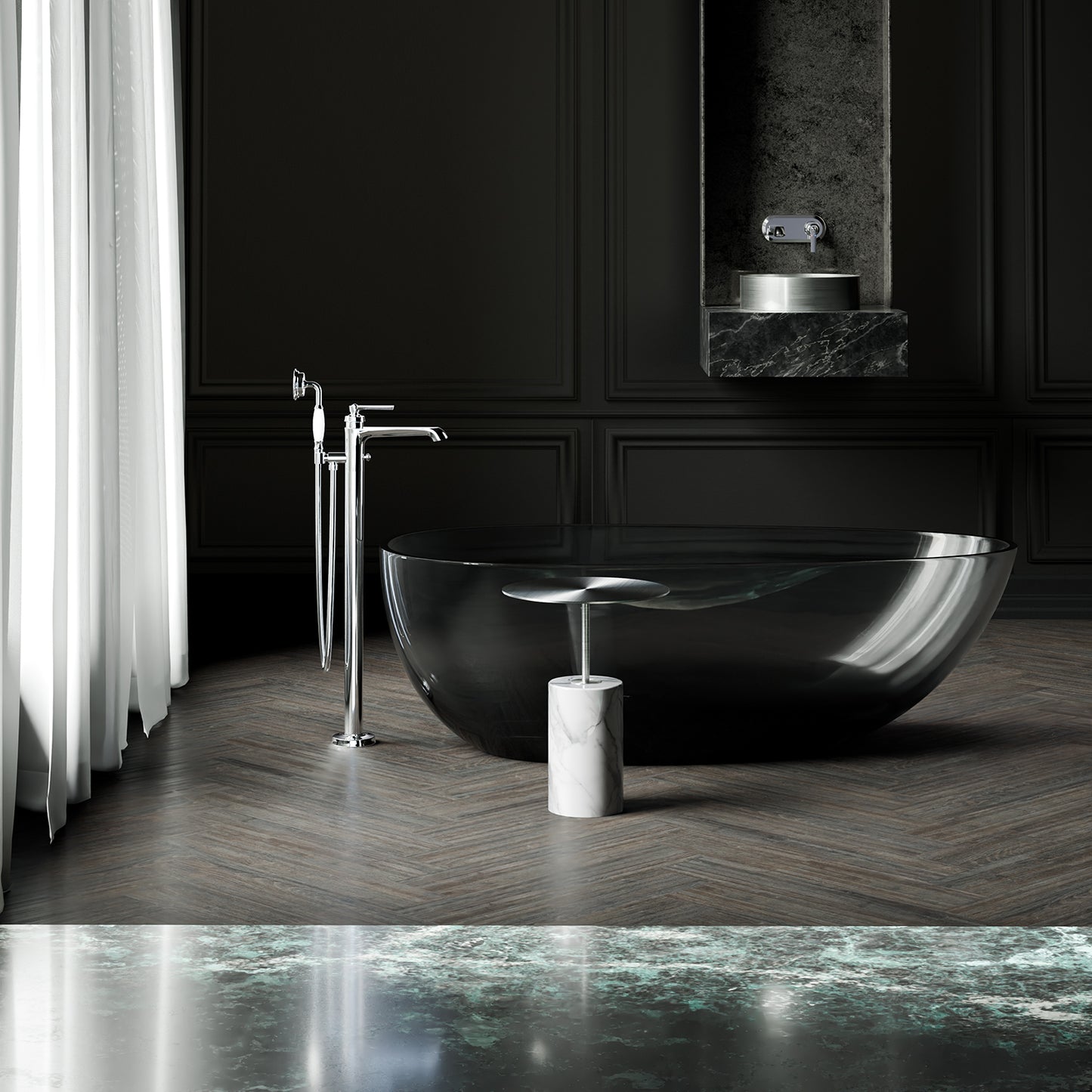 Side table Steinberg Series 541 with a metal table area and solid base - marble look
