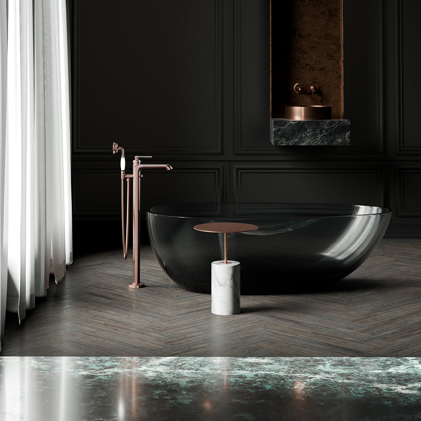 Side table Steinberg Series 541 with a metal table area and solid base - marble look