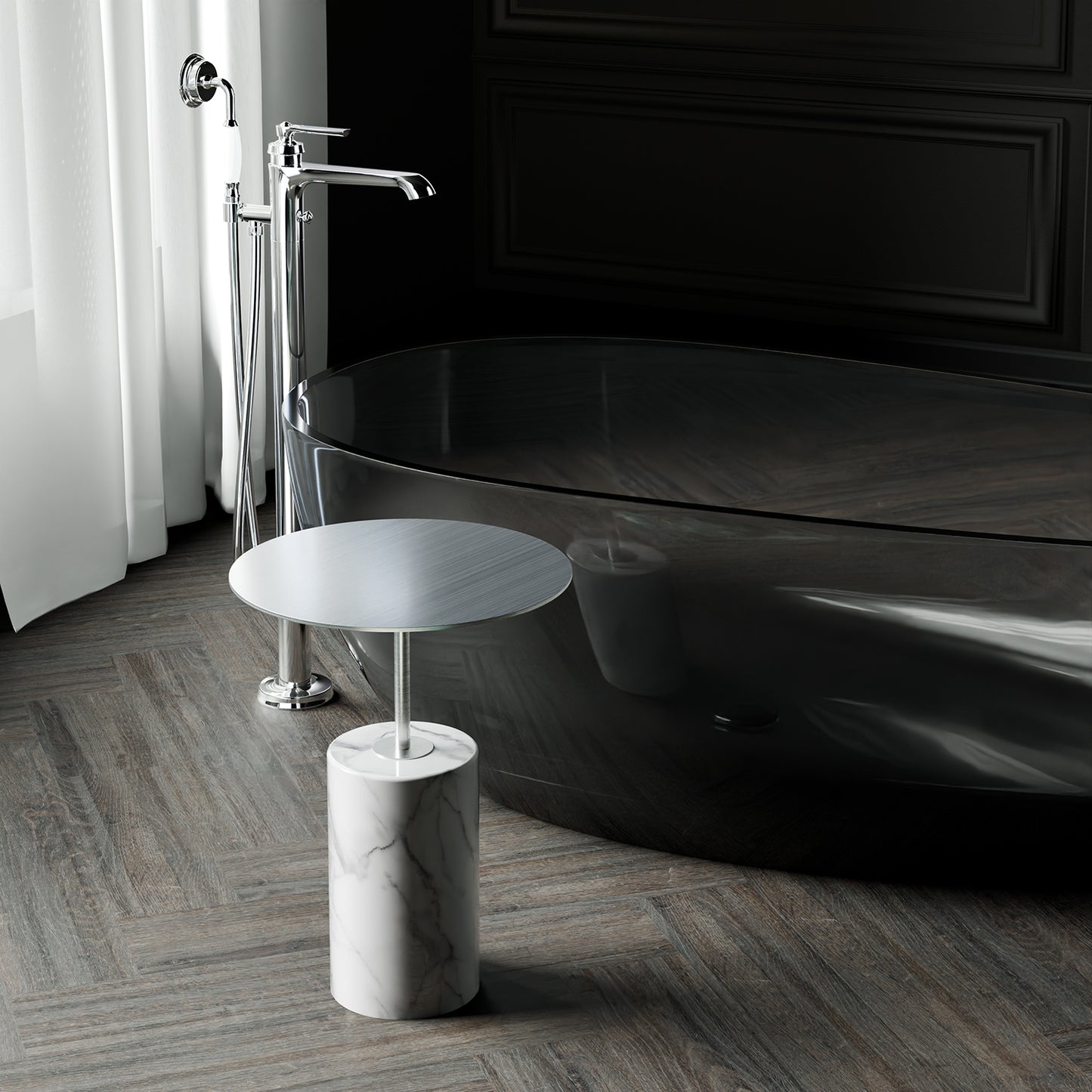 Side table Steinberg Series 541 with a metal table area and solid base - marble look