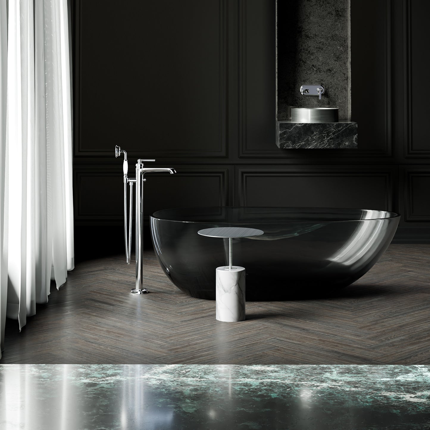 Side table Steinberg Series 541 with a metal table area and solid base - marble look