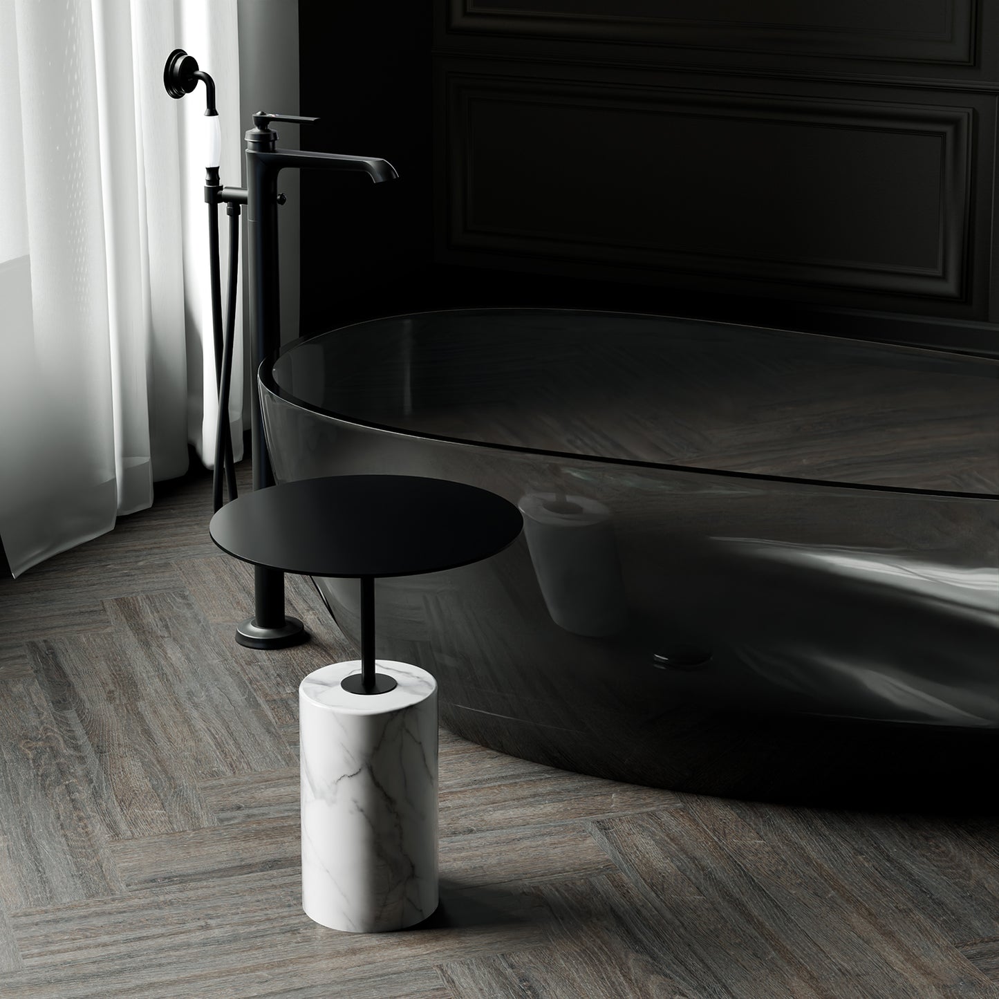 Side table Steinberg Series 541 with a metal table area and solid base - marble look