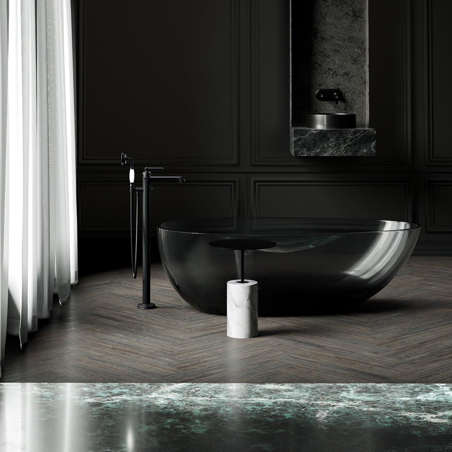 Side table Steinberg Series 541 with a metal table area and solid base - marble look