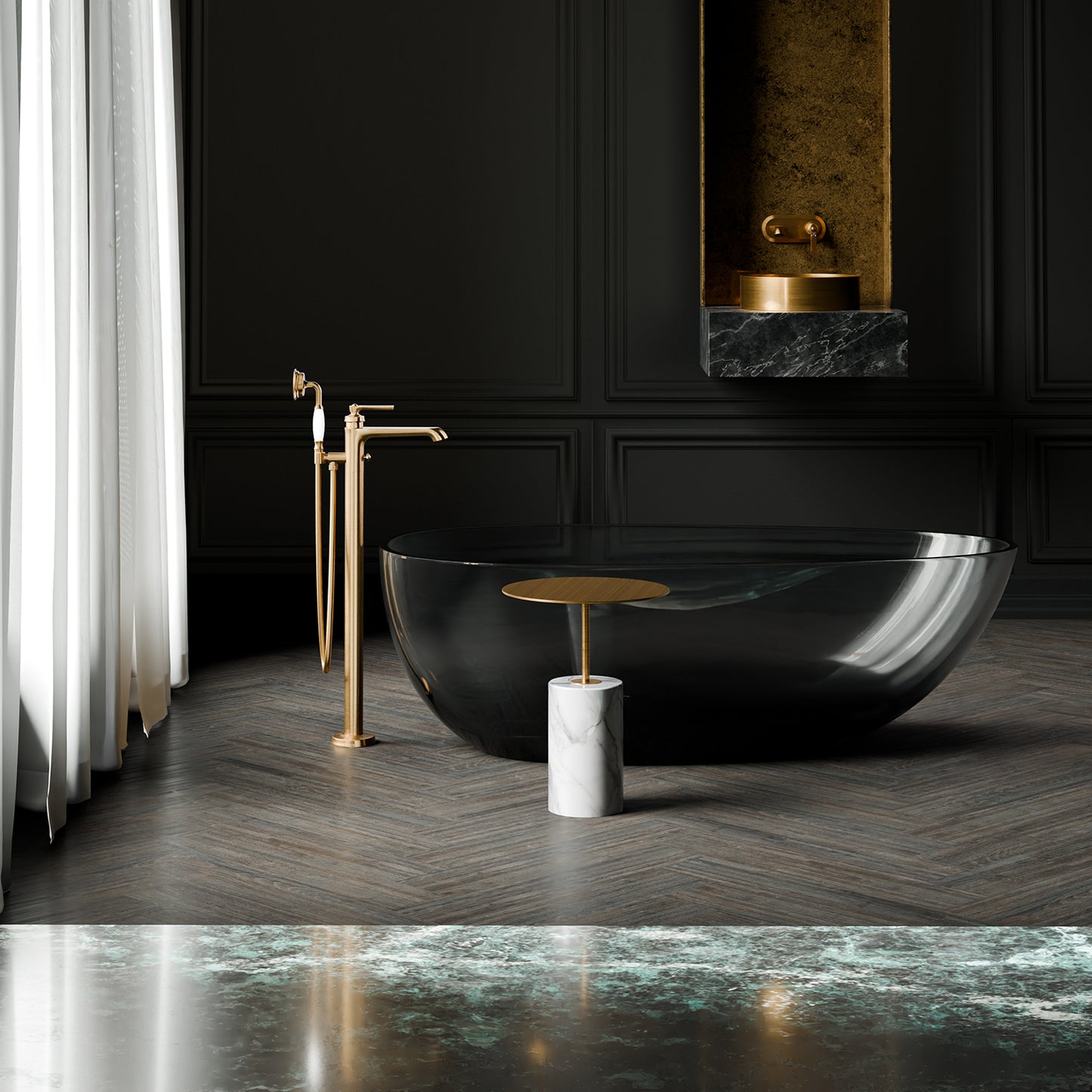 Side table Steinberg Series 541 with a metal table area and solid base - marble look