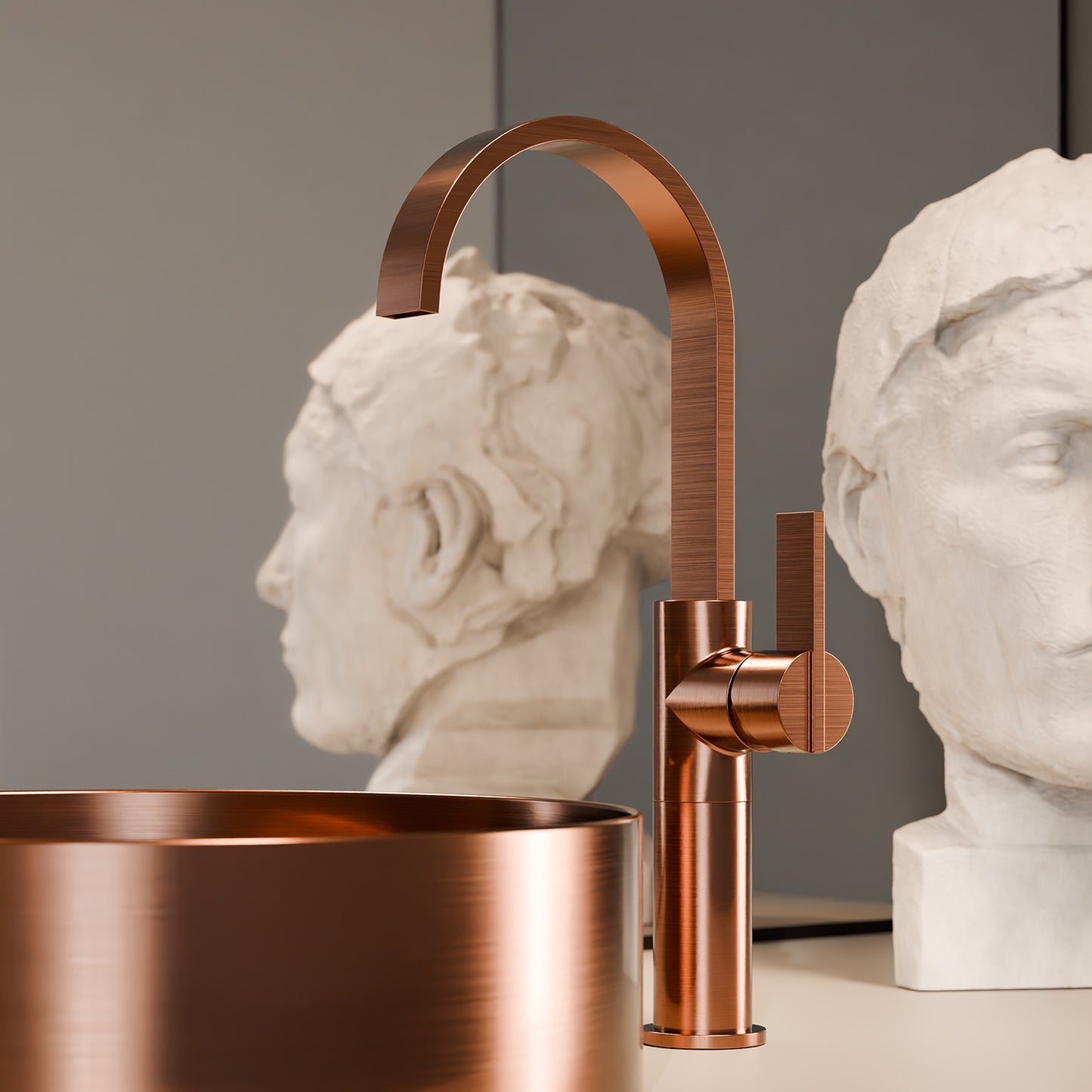 Treos Waschtischarmatur in Brushed Copper - Serie 195 - mit Erhoehtem Armaturenkoerper - 195.01.15705
