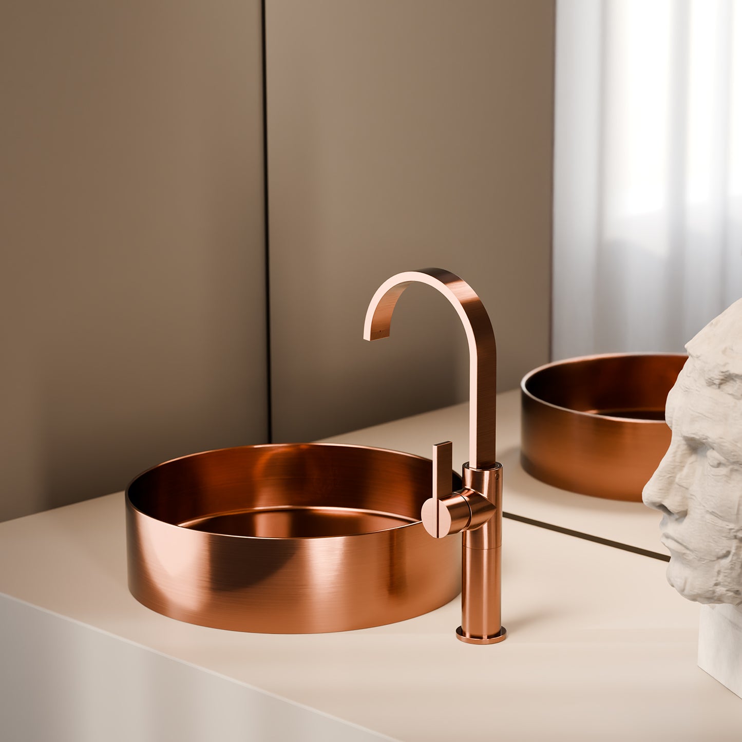 Treos Waschtischarmatur in Brushed Copper - Serie 195 - mit Erhoehtem Armaturenkoerper - 195.01.15705