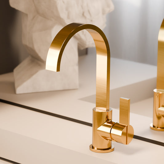 1Treos Waschtischarmatur in Brushed Gold - Serie 195 - mit Druckverschluss - 195.01.15004