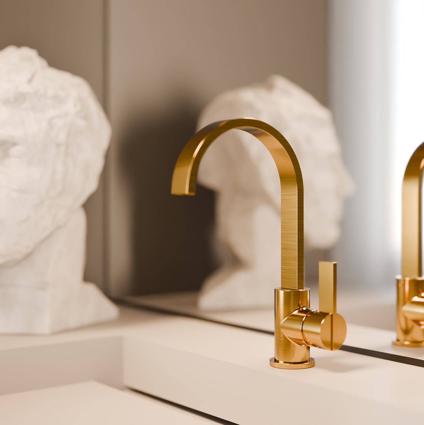 Treos Waschtischarmatur in Brushed Gold - Serie 195 - mit Druckverschluss - 195.01.15004