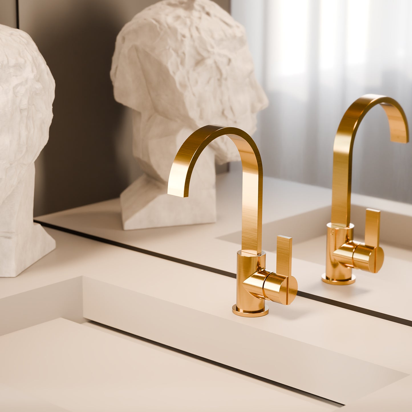 Treos Waschtischarmatur in Brushed Gold - Serie 195 - mit Druckverschluss - 195.01.15004