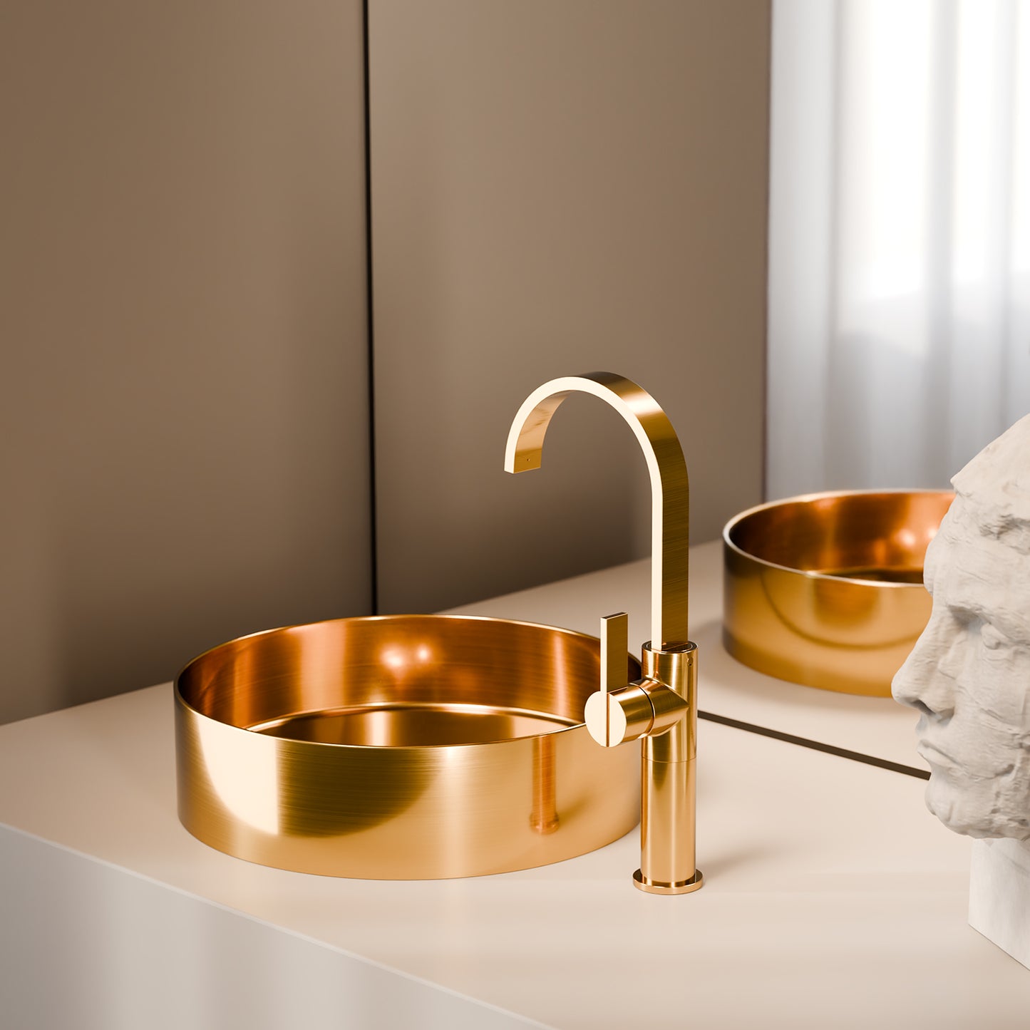 Treos Waschtischarmatur in Brushed Gold - Serie 195 - mit Erhoehtem Armaturenkoerper - 195.01.15704