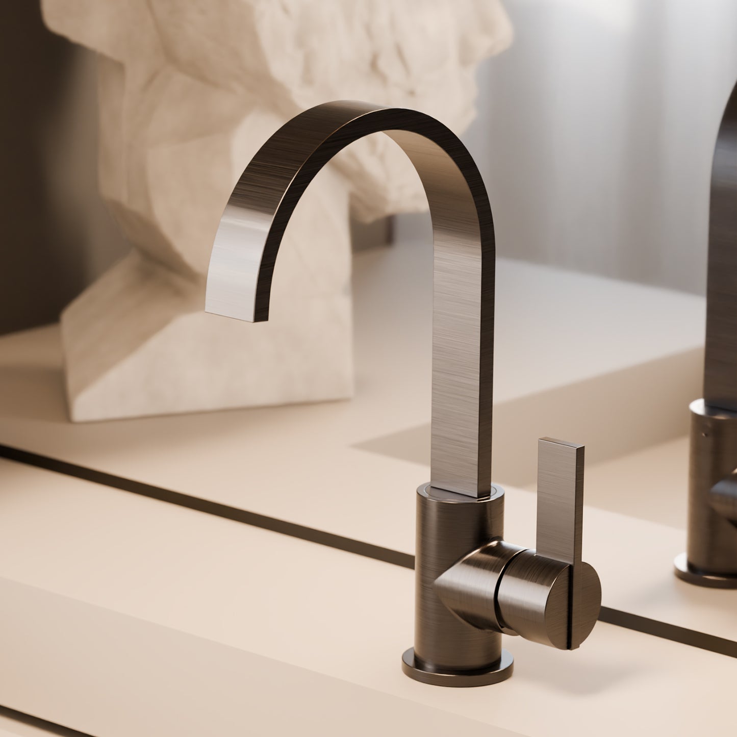 Treos Waschtischarmatur in Brushed Gun Metal - Serie 195 - mit Druckverschluss - 195.01.15007
