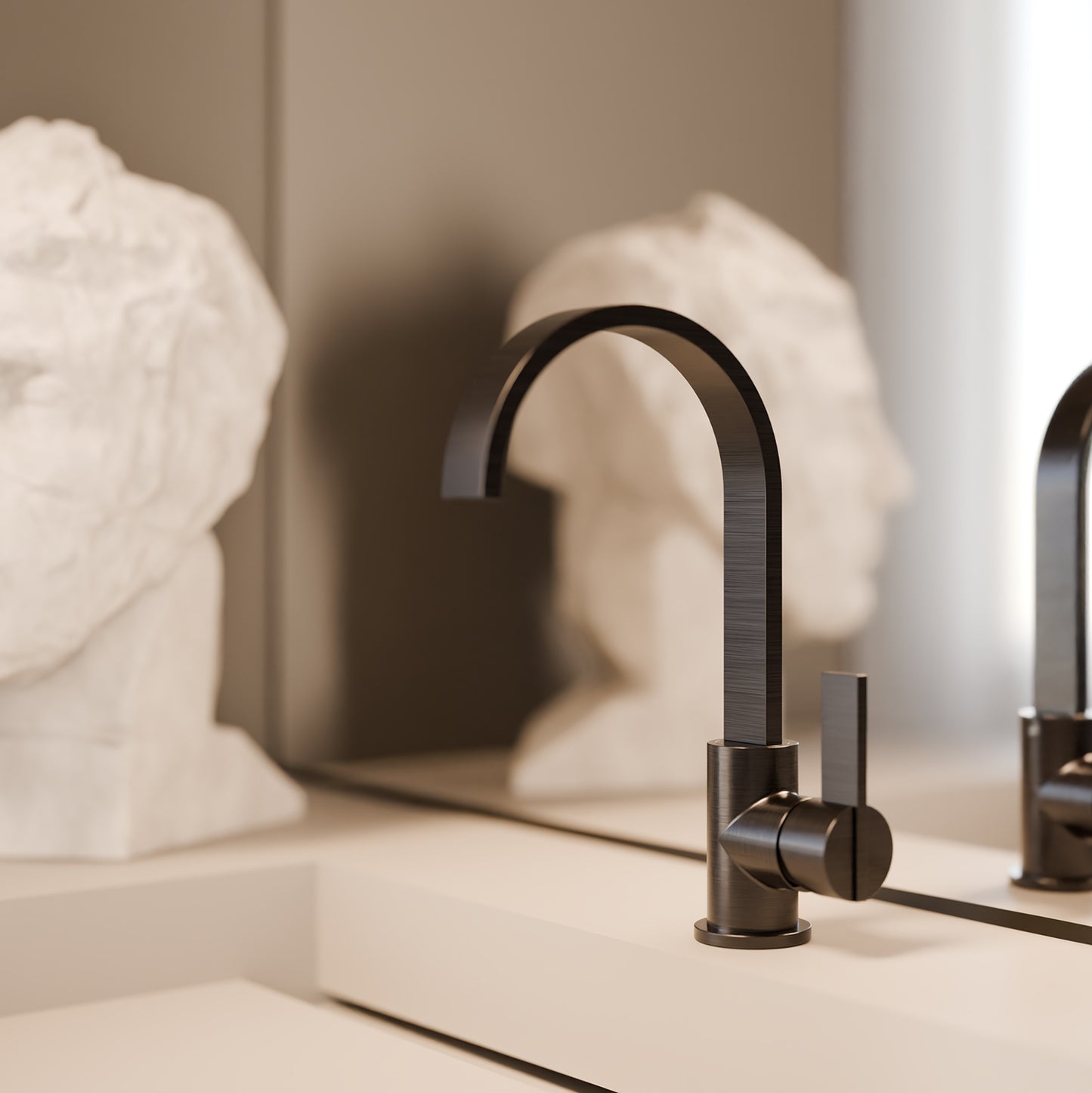 Treos Waschtischarmatur in Brushed Gun Metal - Serie 195 - mit Druckverschluss - 195.01.15007