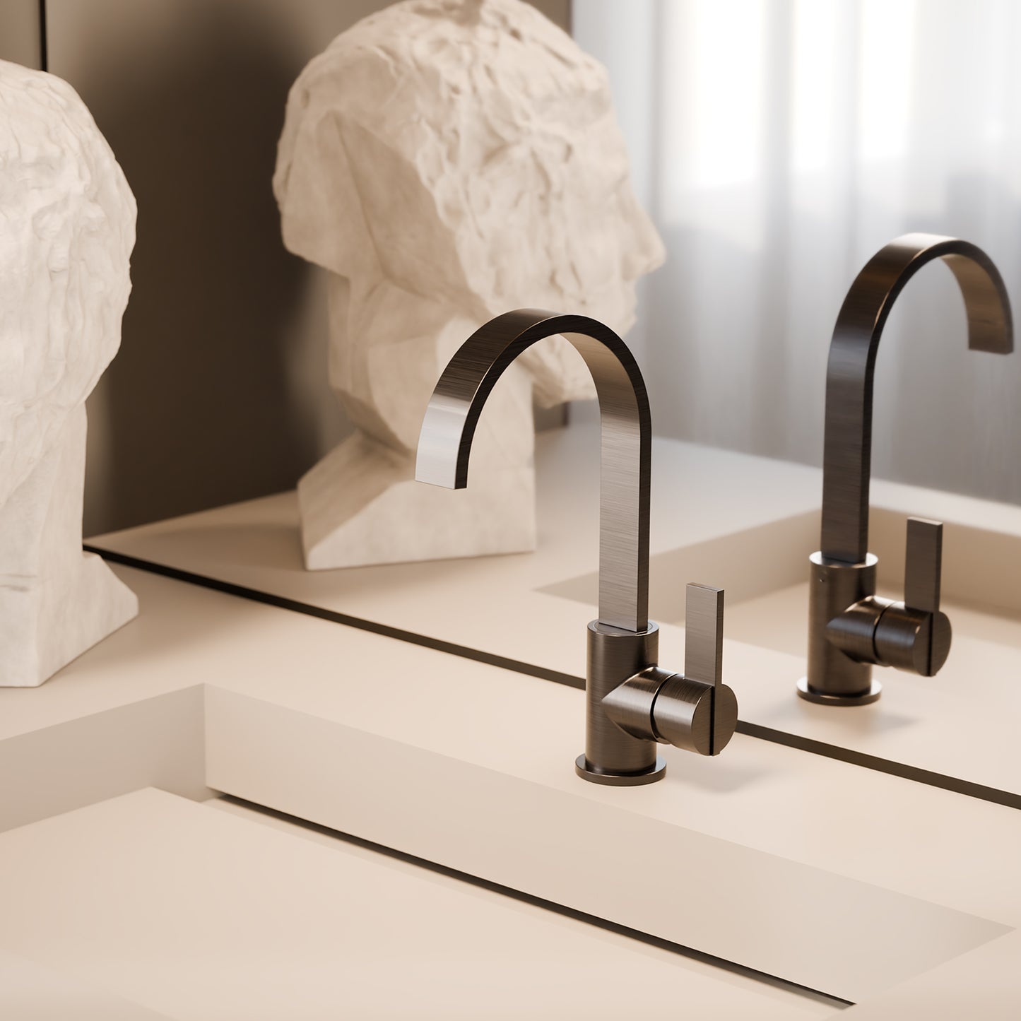 Treos Waschtischarmatur in Brushed Gun Metal - Serie 195 - mit Druckverschluss - 195.01.15007