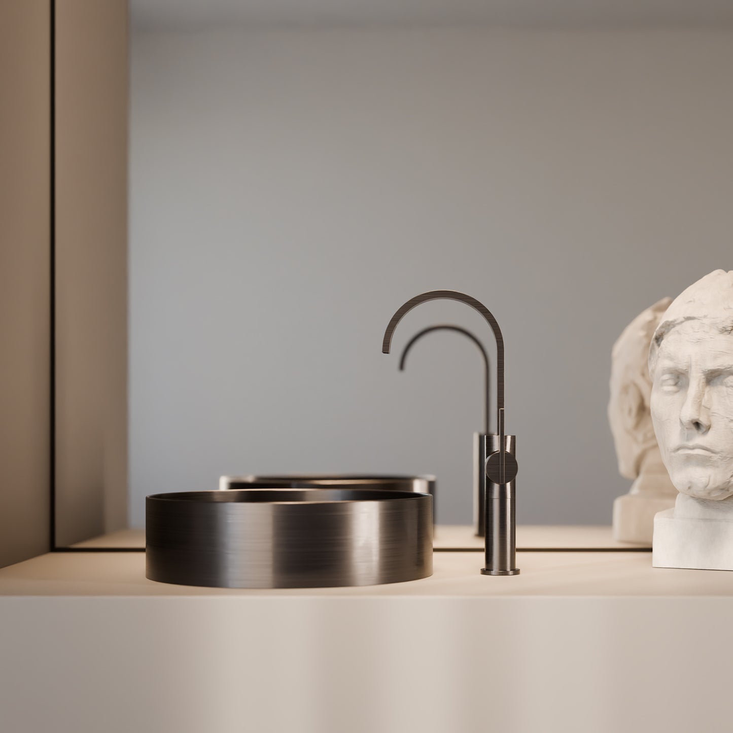Treos Waschtischarmatur in Brushed Gun Metal - Serie 195 - mit Erhoehtem Armaturenkoerper - 195.01.15707