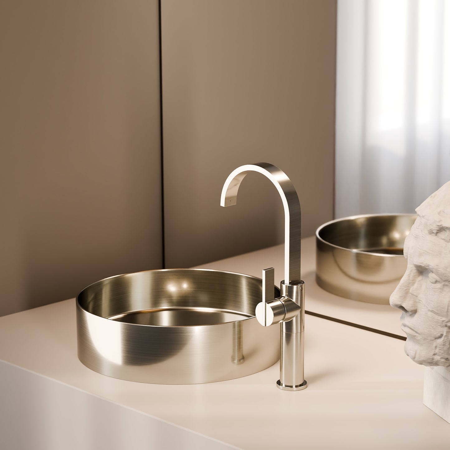 Treos Waschtischarmatur in Brushed Nickel - Serie 195 - mit Erhoehtem Armaturenkoerper - 195.01.15706