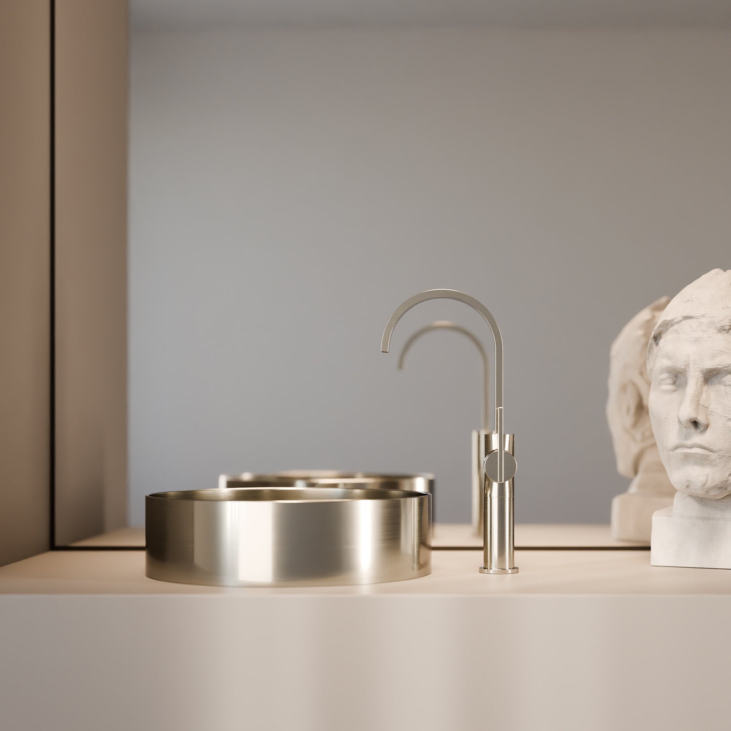 Treos Waschtischarmatur in Brushed Nickel - Serie 195 - mit Erhoehtem Armaturenkoerper - 195.01.15706