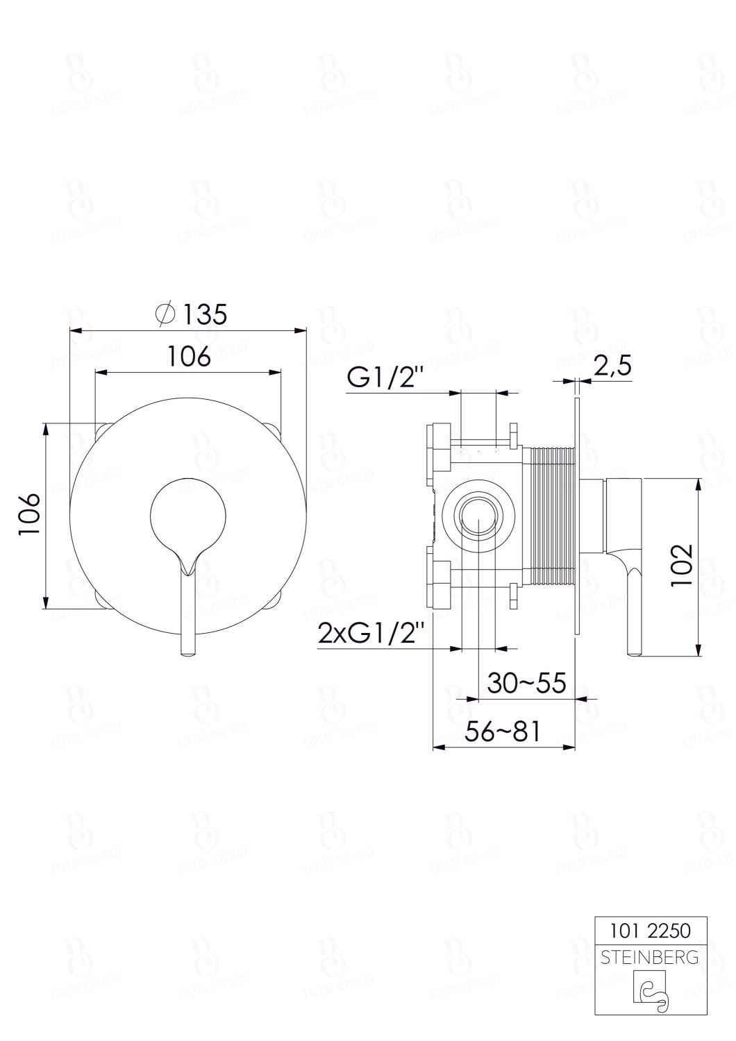 Steinberg Brause-Einhebelmischer Unterputzarmatur Serie 101 Matt Schwarz Duscharmatur