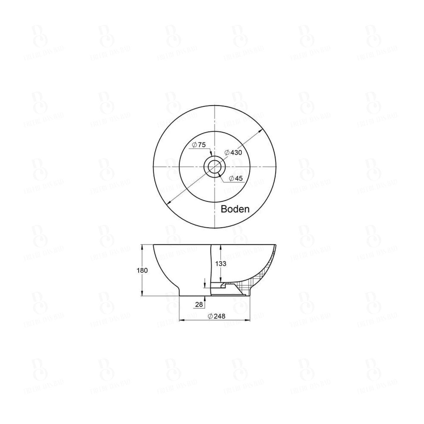 Aufsatzwaschbecken - Rund - aus Keramik - Ø 43cm - Treos - in Weiß