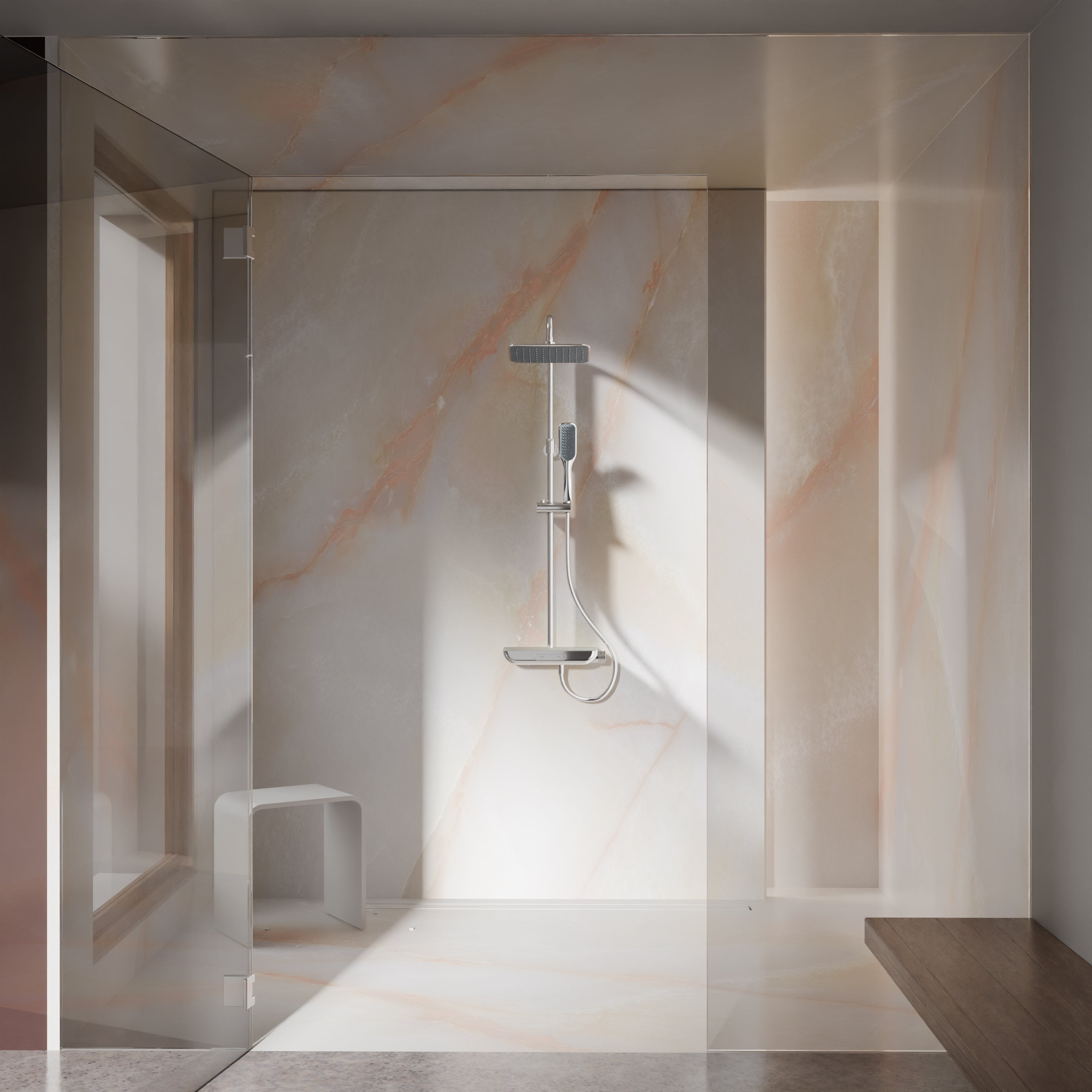 Steinberg Doucheset Met glazen plank, thermostaat, Hoofddouche en staafdouche