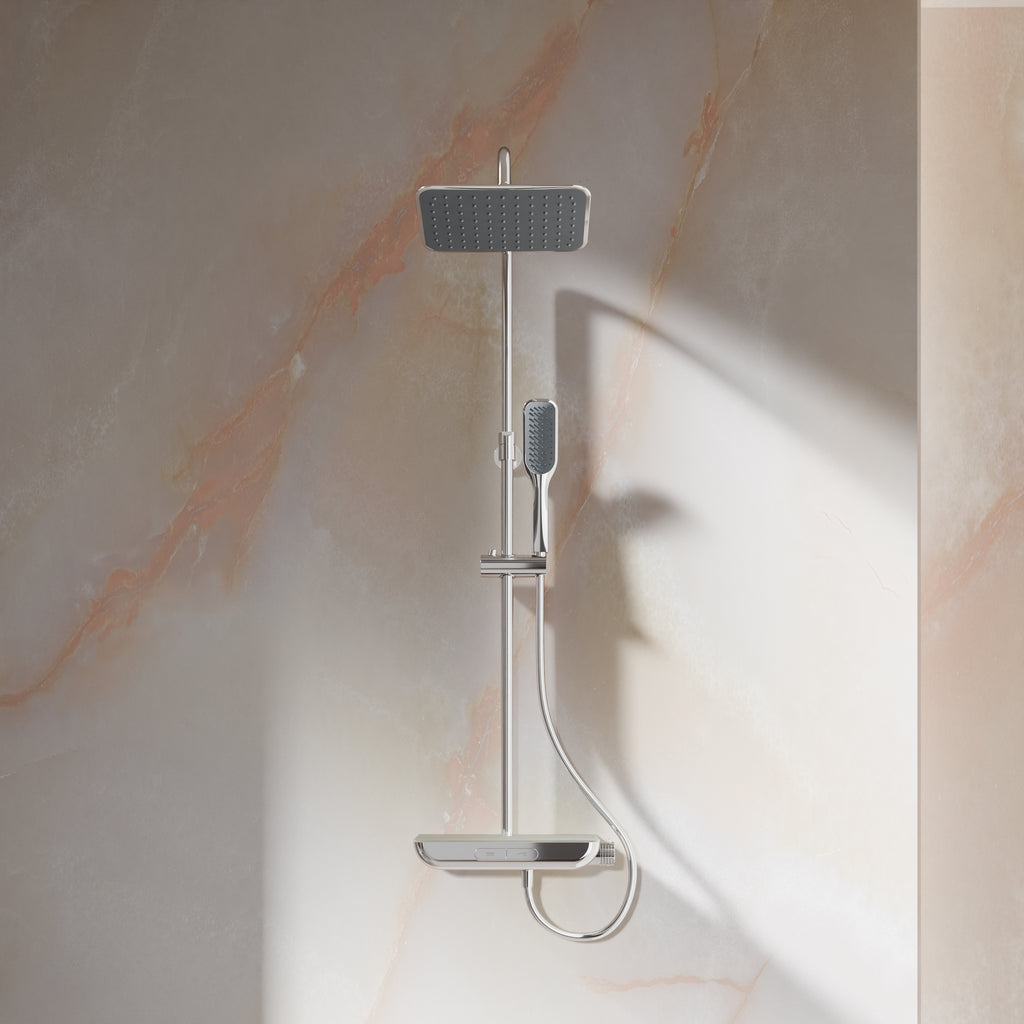 Steinberg Doucheset Met glazen plank, thermostaat, Hoofddouche en staafdouche