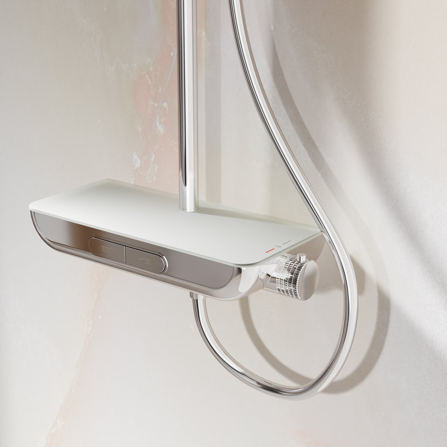 Steinberg Duschsystem mit Glasablage, Thermostat, Regenbrause und Stabhandbrause