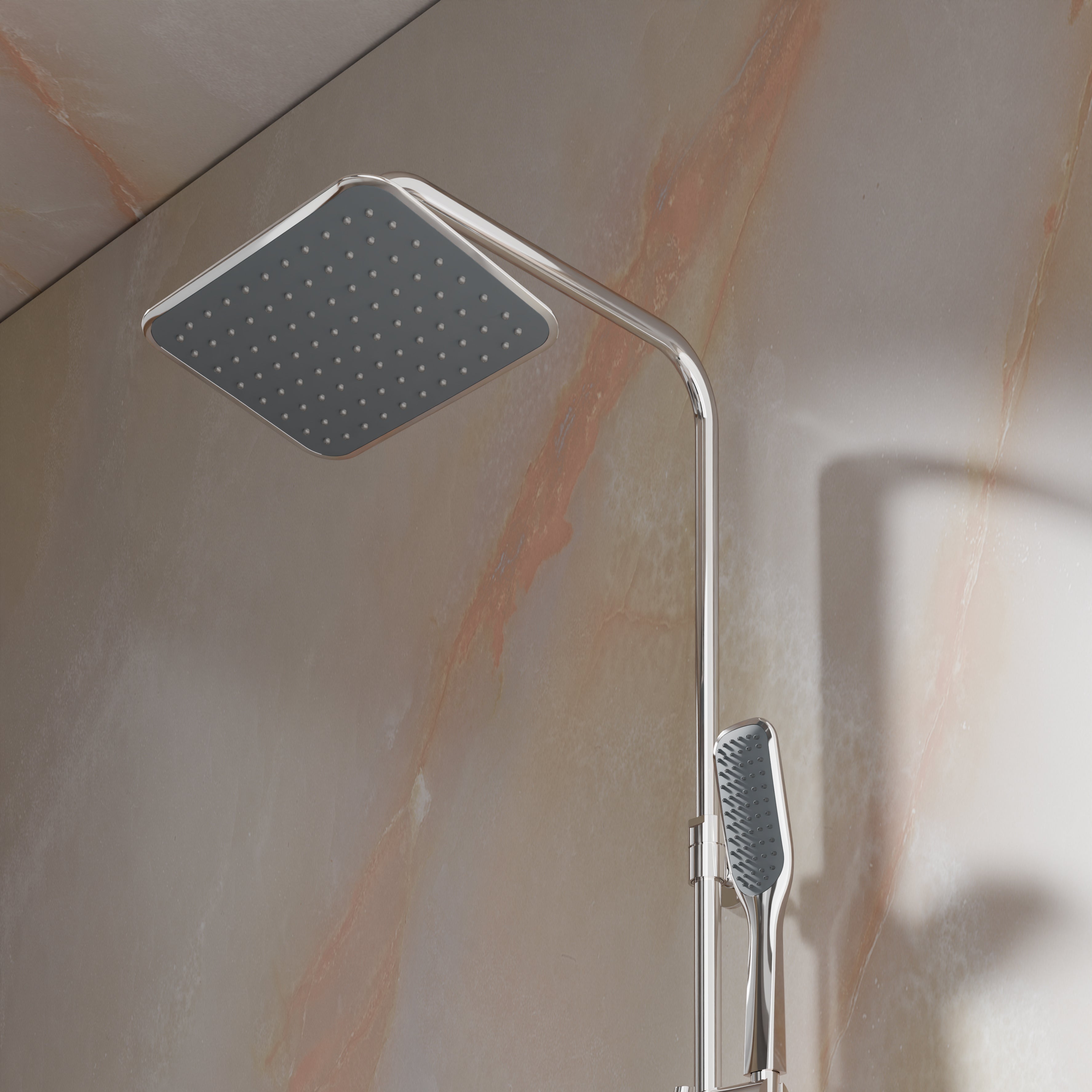 Steinberg Doucheset Met glazen plank, thermostaat, Hoofddouche en staafdouche