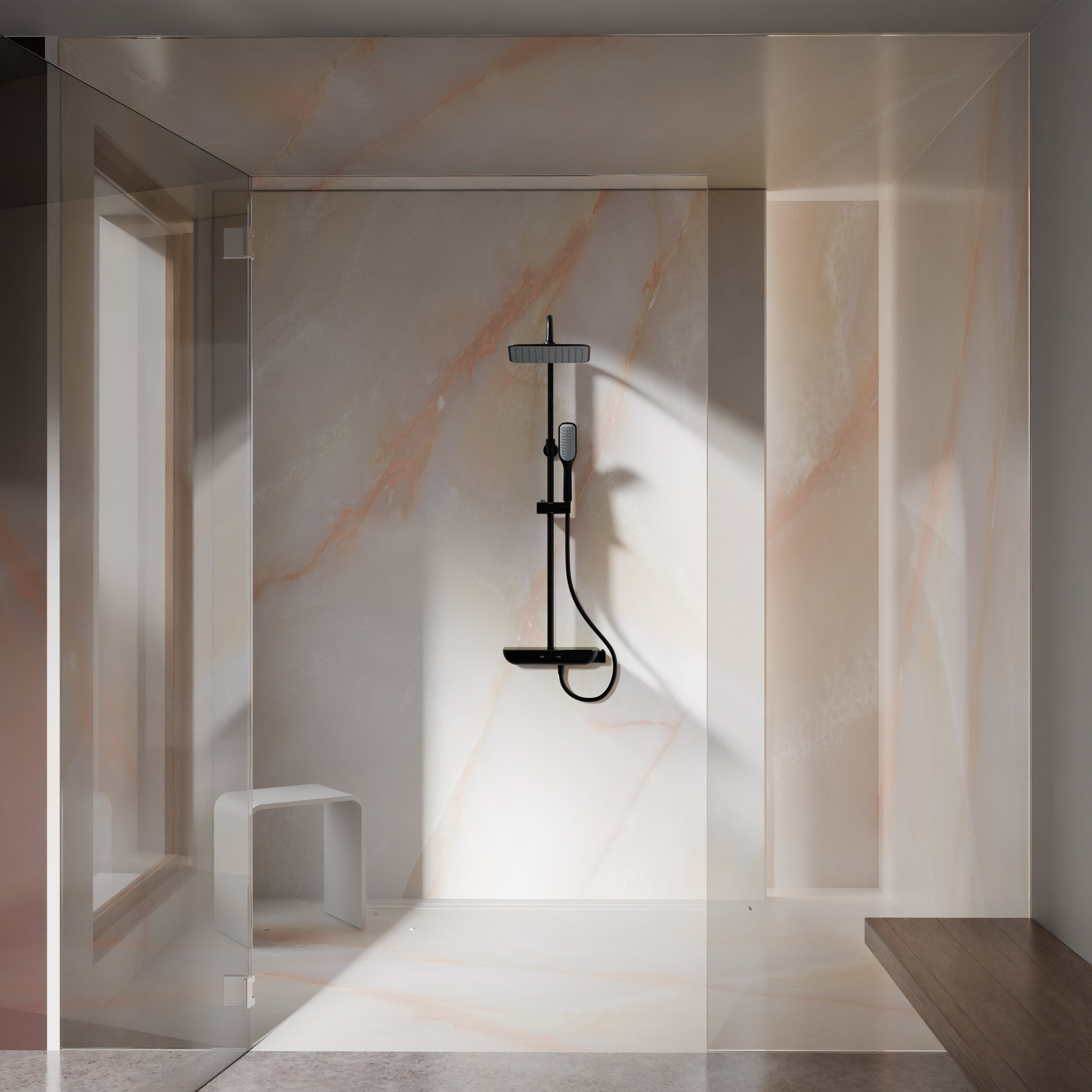 Steinberg Doucheset Met glazen plank, thermostaat, Hoofddouche en staafdouche