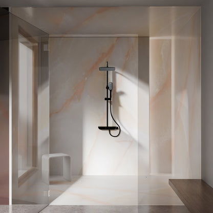 Steinberg Duschsystem mit Glasablage, Thermostat, Regenbrause und Stabhandbrause