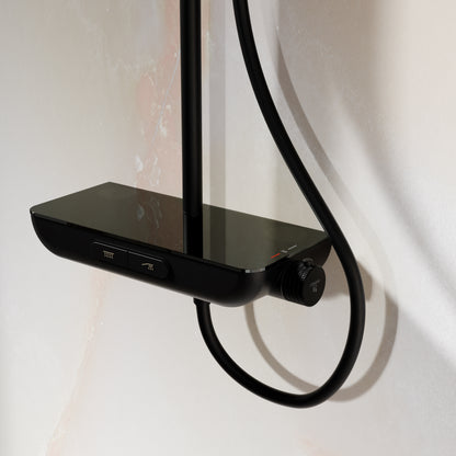 Steinberg Duschsystem mit Glasablage, Thermostat, Regenbrause und Stabhandbrause