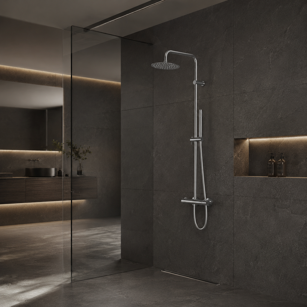 Steinberg Brauseset Serie 101 mit Thermostat, Regenbrause rund und Stabhandbrause