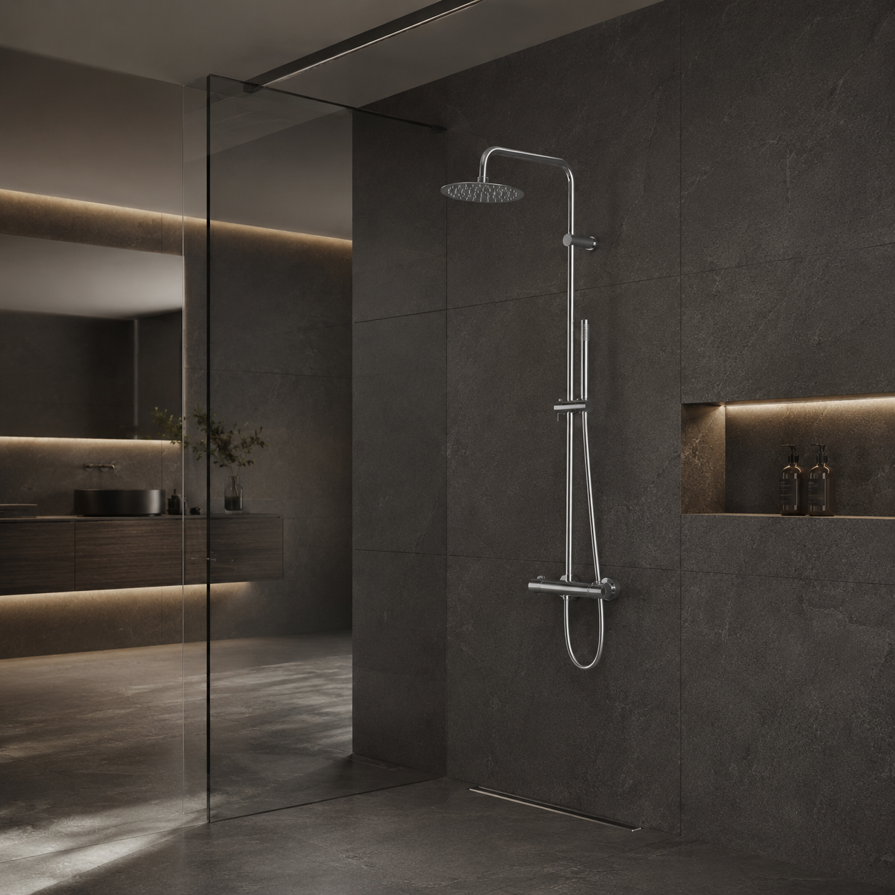 Steinberg Brauseset Serie 101 mit Thermostat, Regenbrause rund und Stabhandbrause