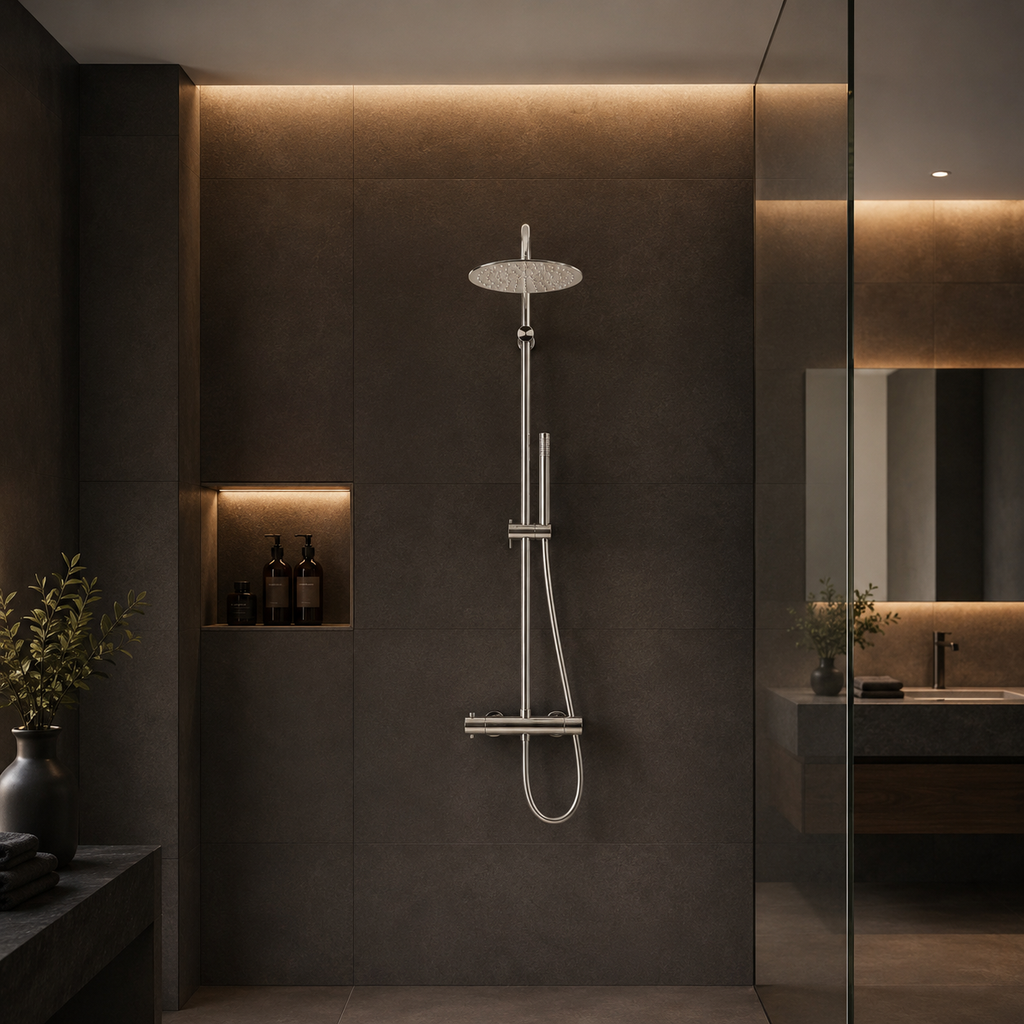 Steinberg Brauseset Serie 101 mit Thermostat, Regenbrause rund und Stabhandbrause