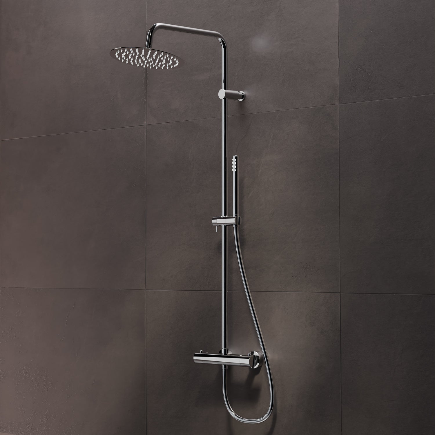 Steinberg shower set Matt gold, with thermostat, Rain Shower Round and rod hand shower