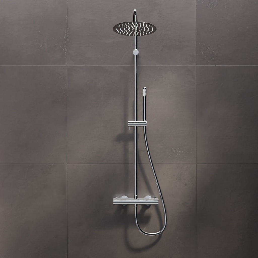 Steinberg shower set Matt gold, with thermostat, Rain Shower Round and rod hand shower