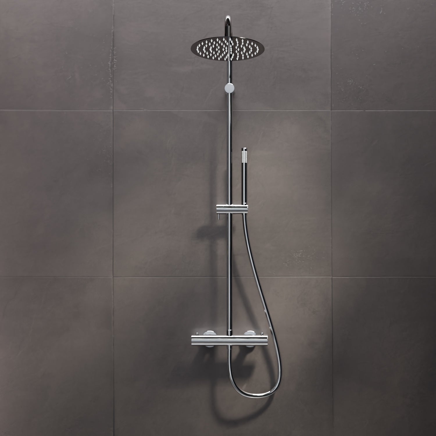 Steinberg shower set Matt gold, with thermostat, Rain Shower Round and rod hand shower