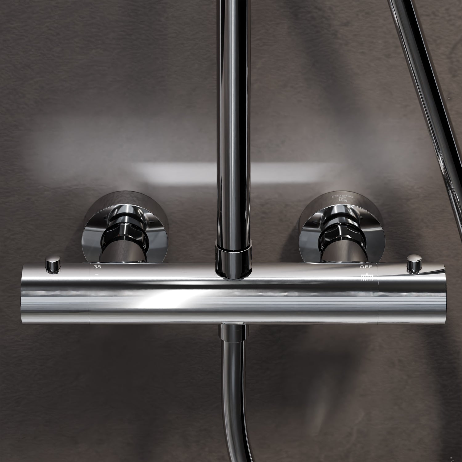 Steinberg shower set Matt gold, with thermostat, Rain Shower Round and rod hand shower