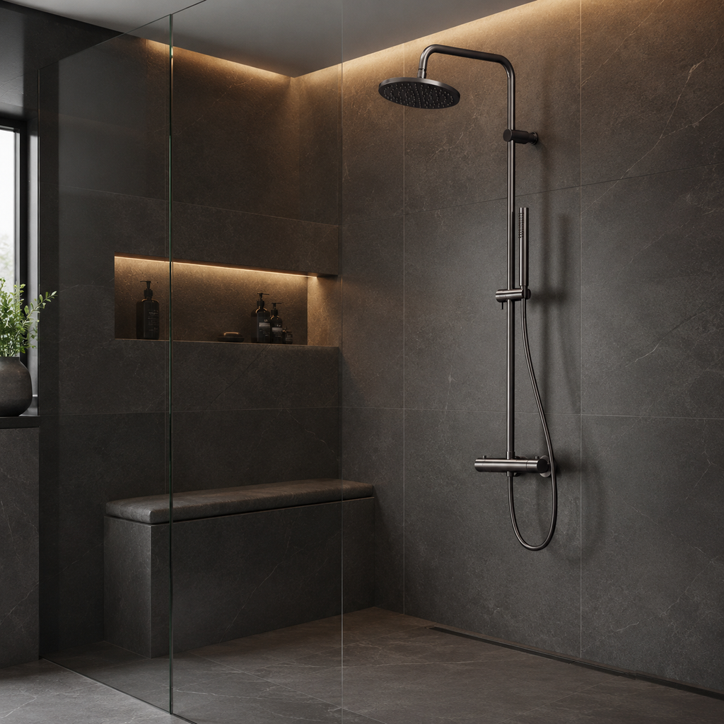 Steinberg Brauseset Serie 101 mit Thermostat, Regenbrause rund und Stabhandbrause