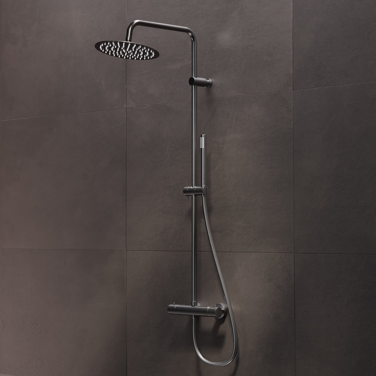 Steinberg shower set Matt gold, with thermostat, Rain Shower Round and rod hand shower