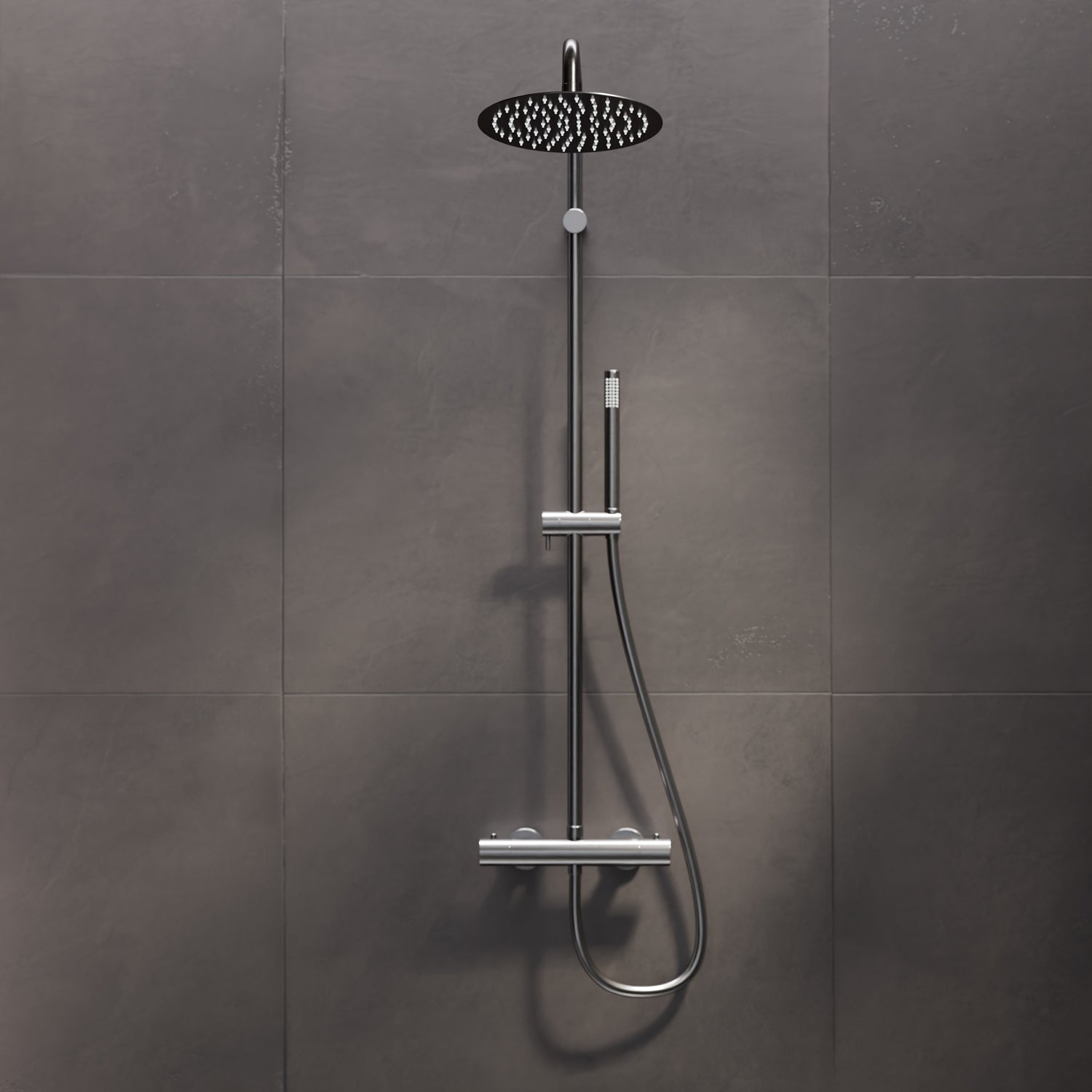 Steinberg shower set Matt gold, with thermostat, Rain Shower Round and rod hand shower