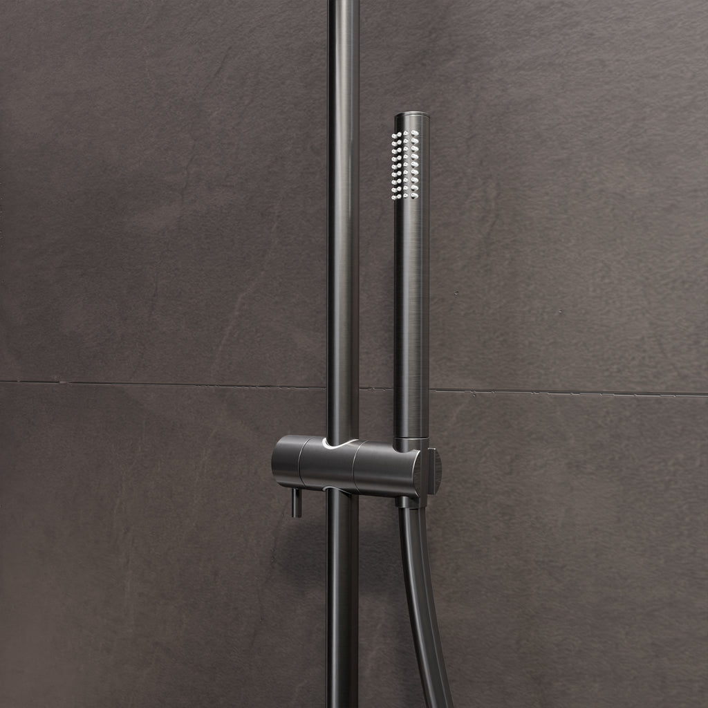 Steinberg shower set Matt gold, with thermostat, Rain Shower Round and rod hand shower