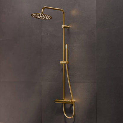 Steinberg Doucheset Matt Gold, met thermostaat, Hoofddouche Ronde en staaf hand douche